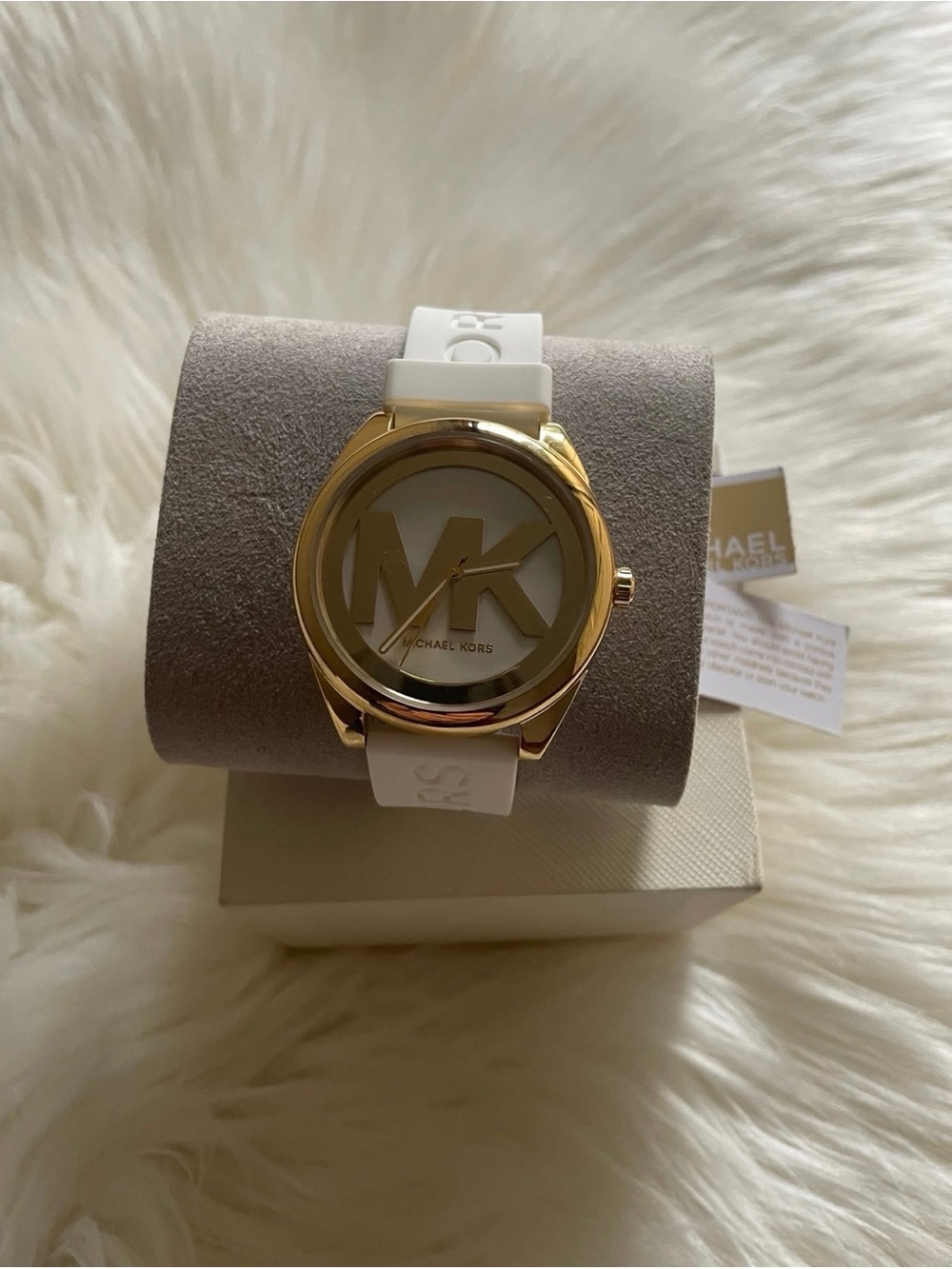 Michael Kors Gold-Tone Dial White Silicone Strap Logo Watch